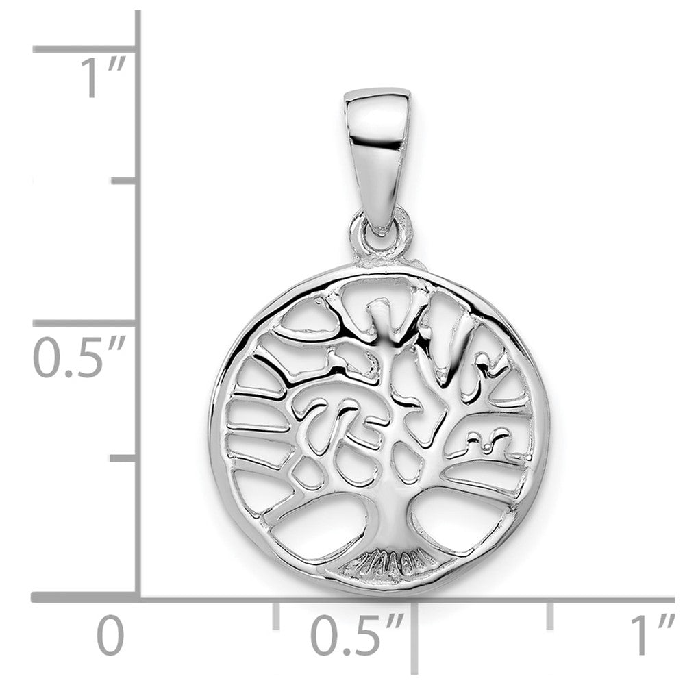 Sterling Silver Rhodium-Plated Round Tree of Life Pendant