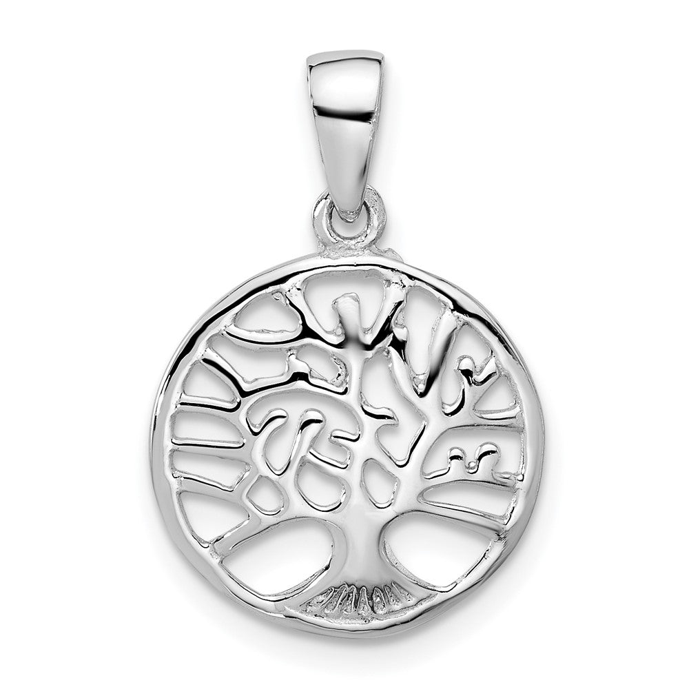 Sterling Silver Rhodium-Plated Round Tree of Life Pendant