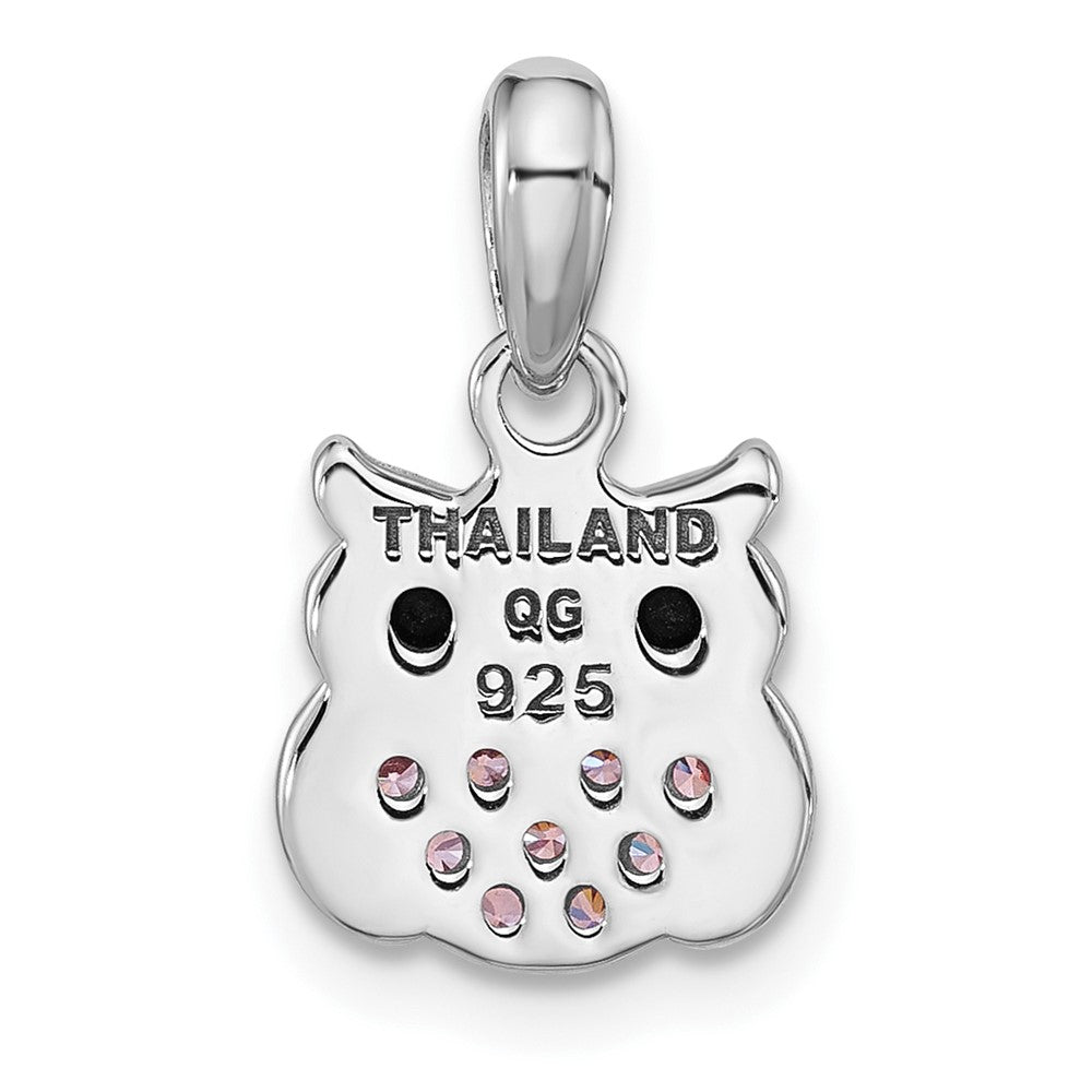 Sterling Silver Rhodium-Plated Pink/black CZ Owl Pendant