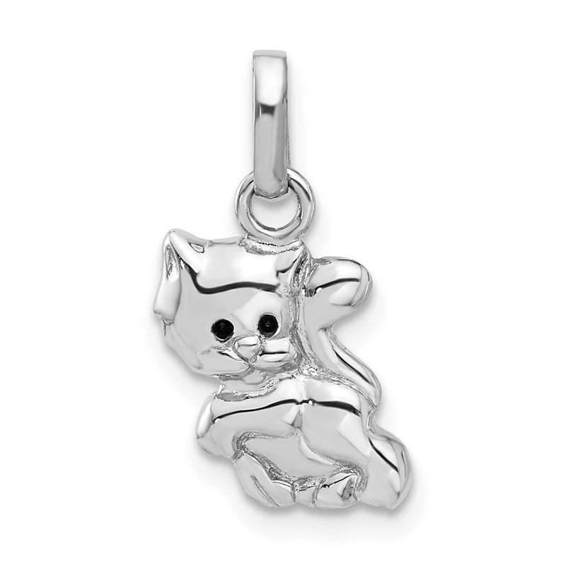 Sterling Silver Rhodium-Plated Enameled Cat Charm Pendant