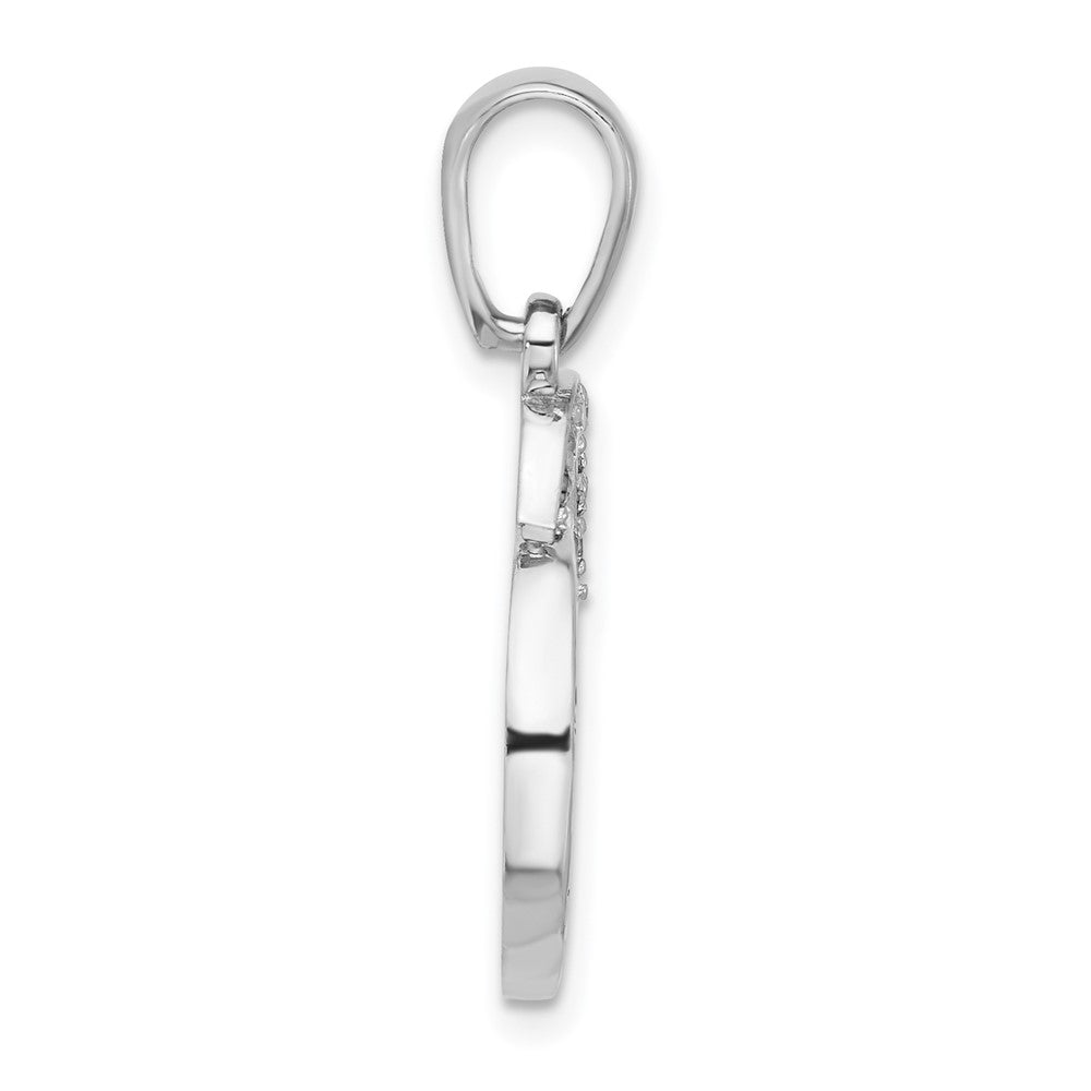Sterling Silver Rhodium Plated Enamel CZ Paw Always in My Heart Pendant