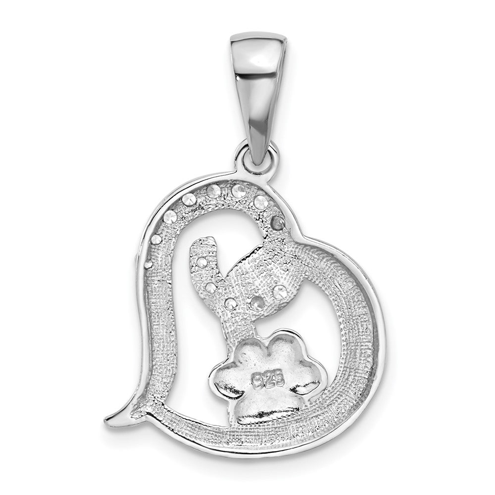 Sterling Silver Rhodium Plated Enamel CZ Paw Always in My Heart Pendant