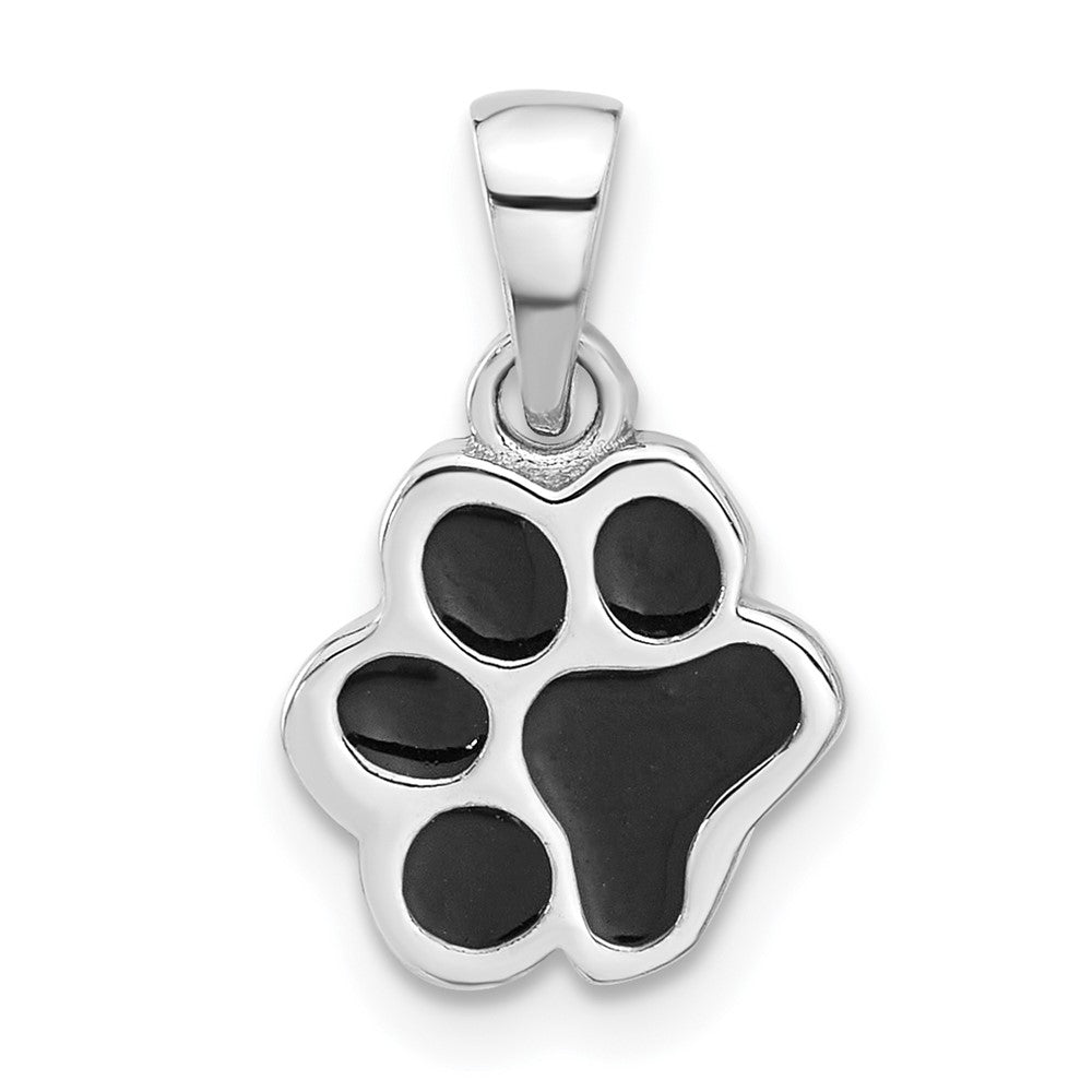 Sterling Silver Rhodium-Plated Enameled Dog Paw Pendant