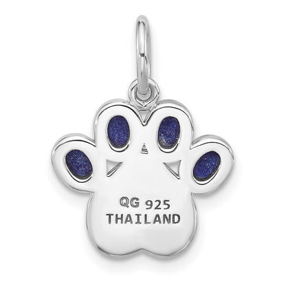 Sterling Silver Rhodium-Plated Lapis Lazuli Enamel Paw Print Pendant