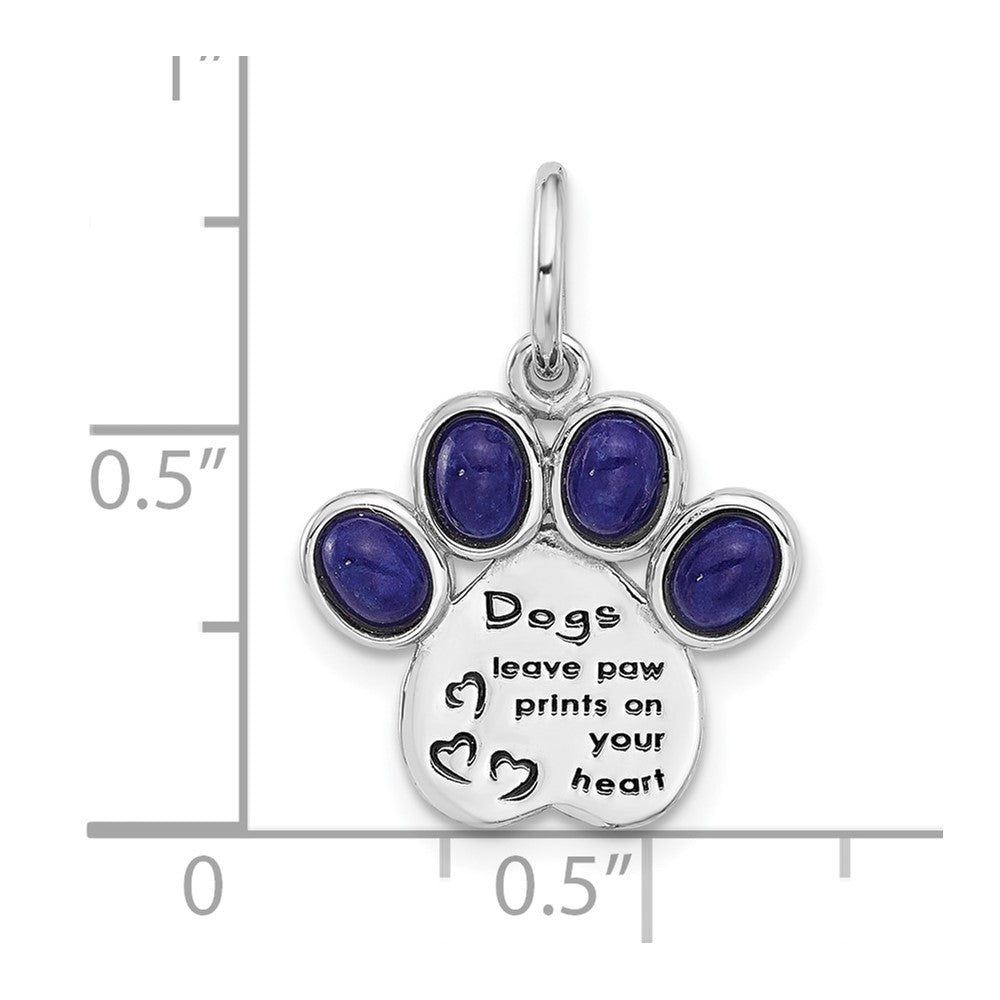 Sterling Silver Rhodium-Plated Lapis Lazuli Enamel Paw Print Pendant