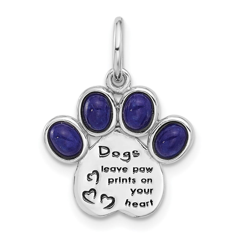 Sterling Silver Rhodium-Plated Lapis Lazuli Enamel Paw Print Pendant