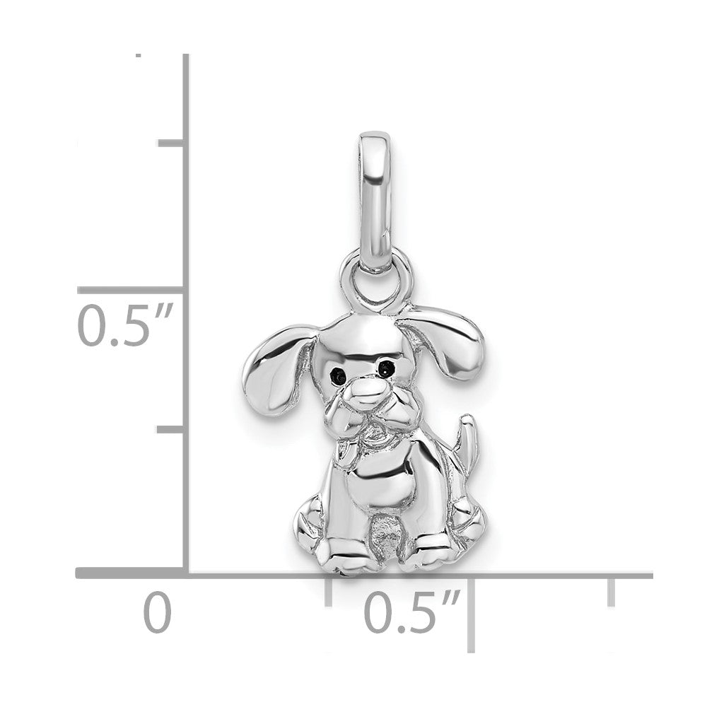 Sterling Silver Rhodium-Plated Enameled Dog Charm Pendant