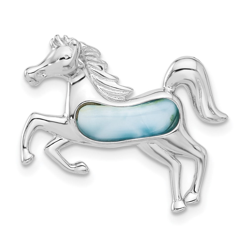 Sterling Silver Rhodium-Plated Larimar Horse Chain Slide
