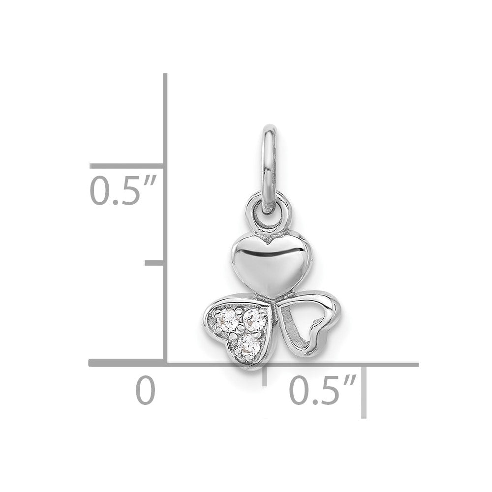 Sterling Silver Rhodium-Plated CZ 3 Heart Charm Pendant