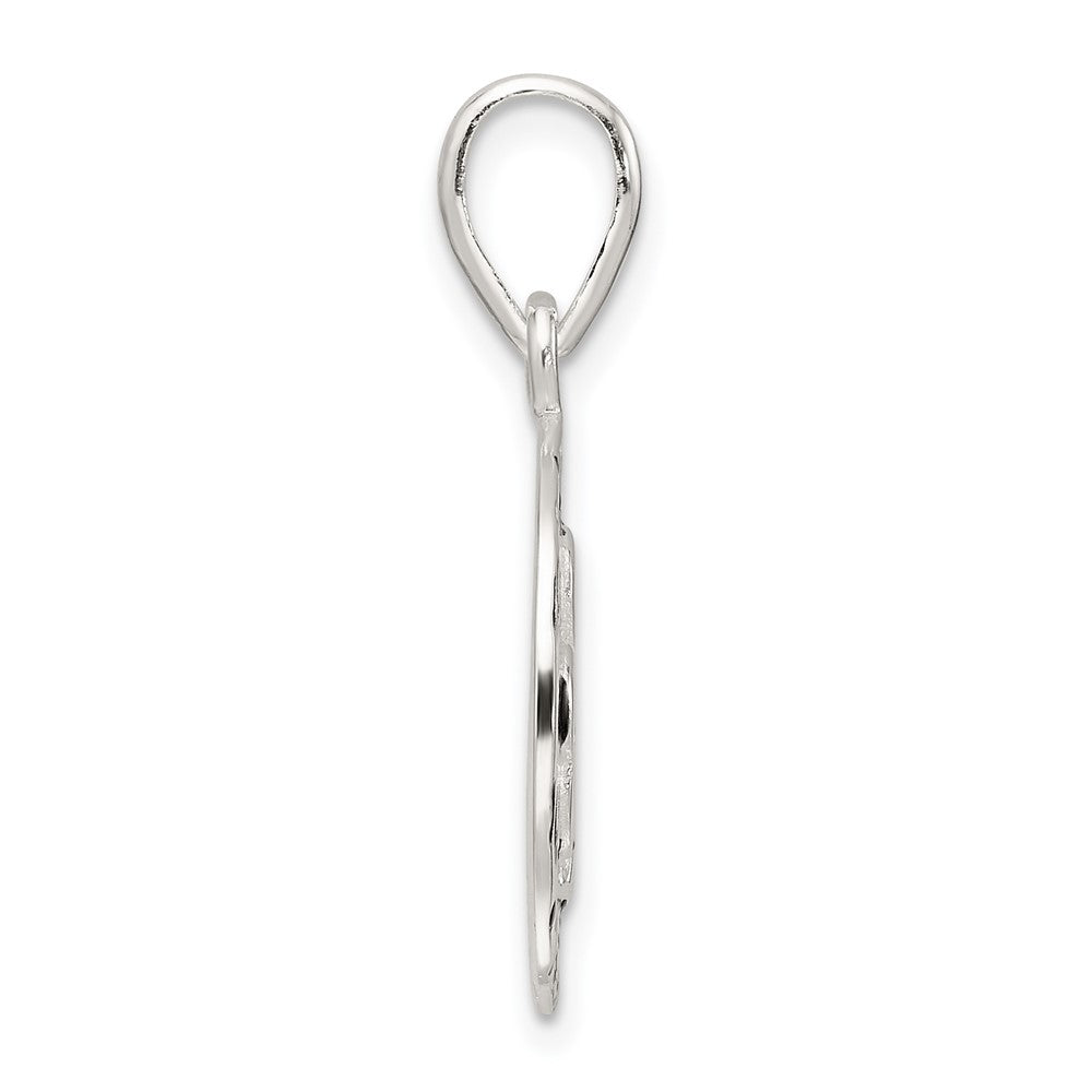 Sterling Silver Polished Enamel Luck with Clover Round Pendant