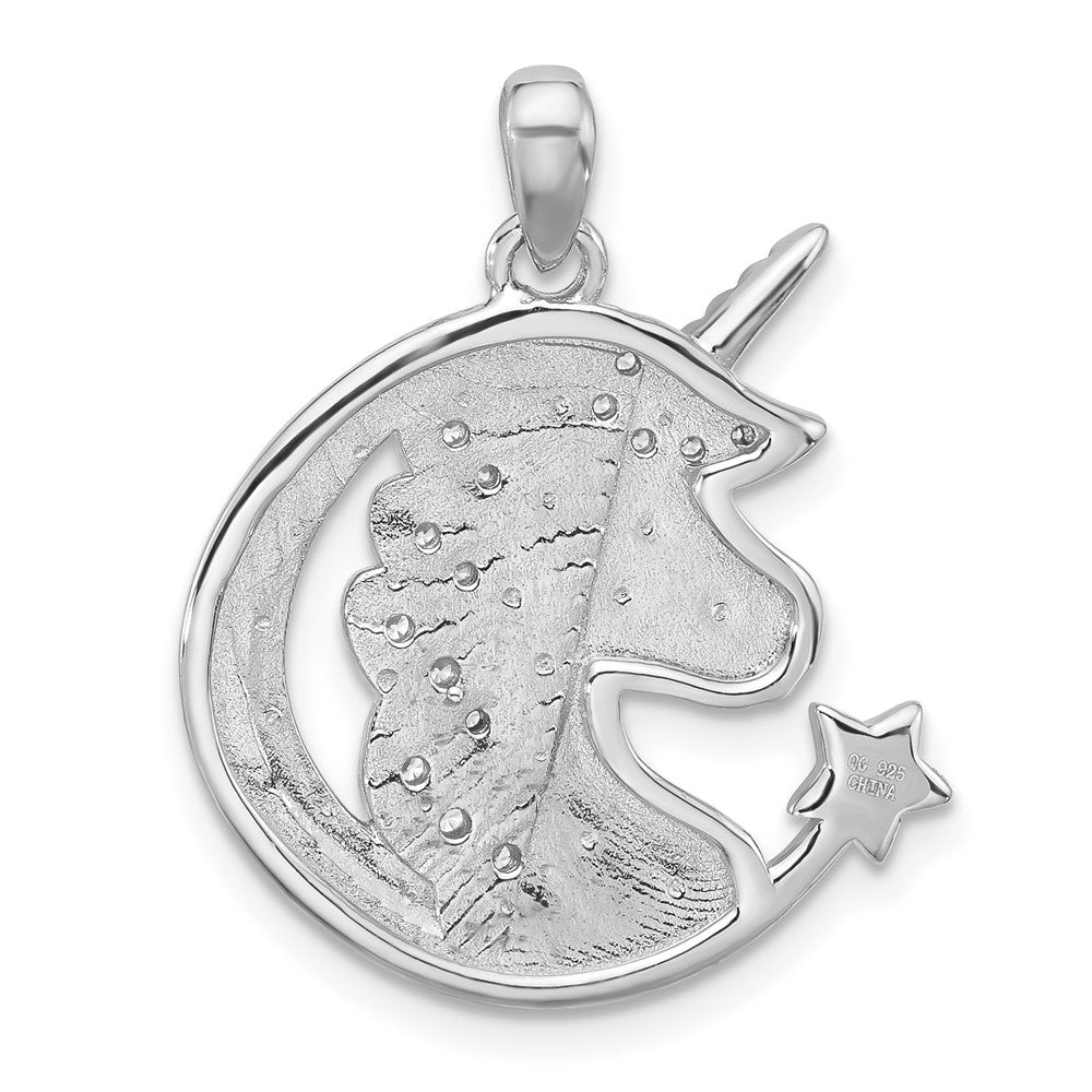 Sterling Silver Rhodium Plated Polished CZ Unicorn You Are Magical Pendant