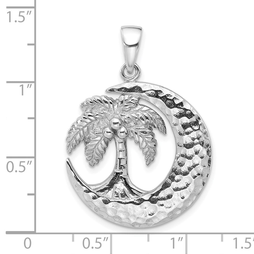 Sterling Silver Rhodium Plated Polished Palm Tree with Crescent Moon Pendant