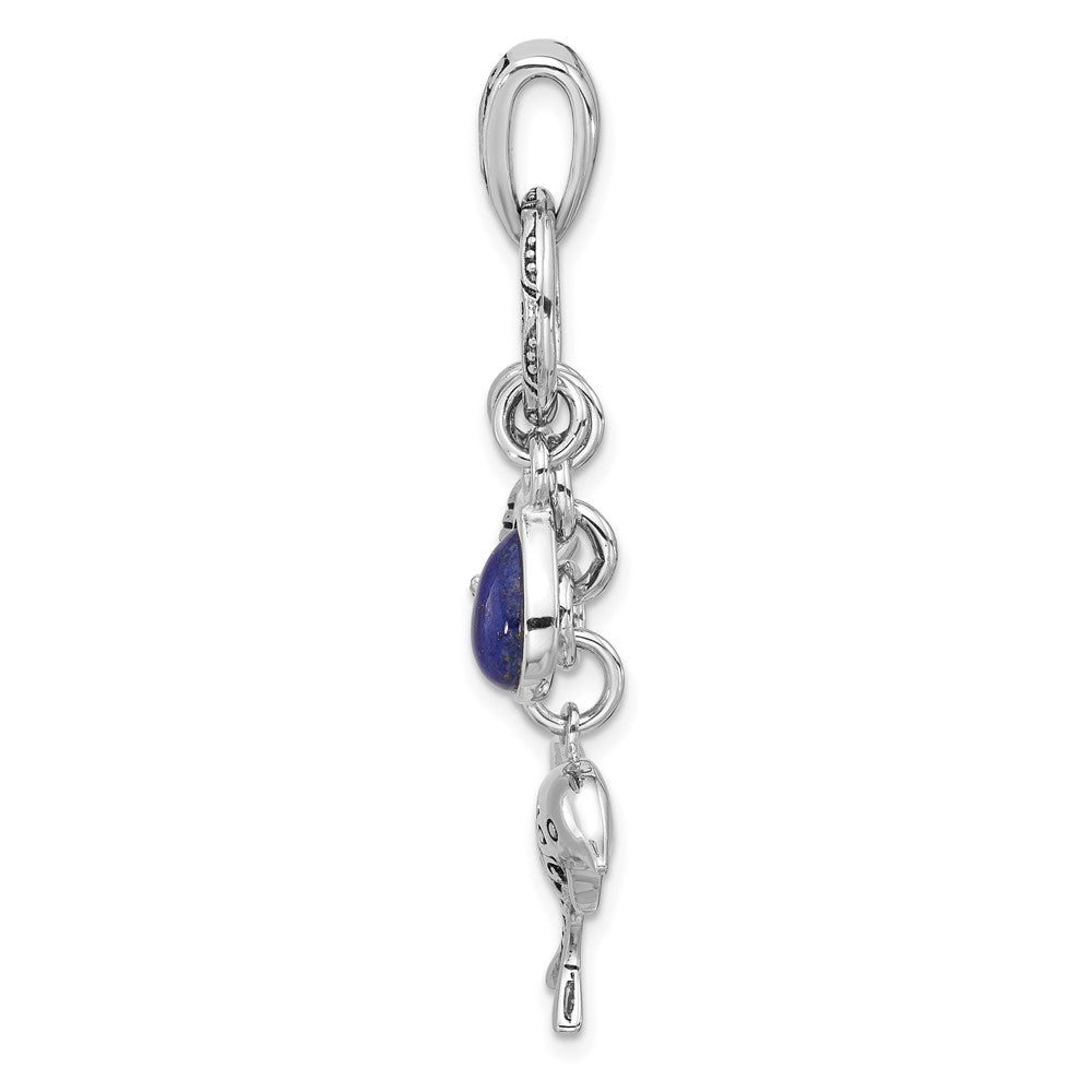 Sterling Silver Rhod/oxidized Lapis Lazuli Dolphin/starfish Pendant