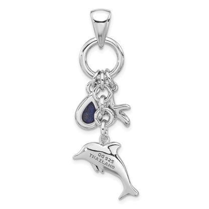 Sterling Silver Rhod/oxidized Lapis Lazuli Dolphin/starfish Pendant