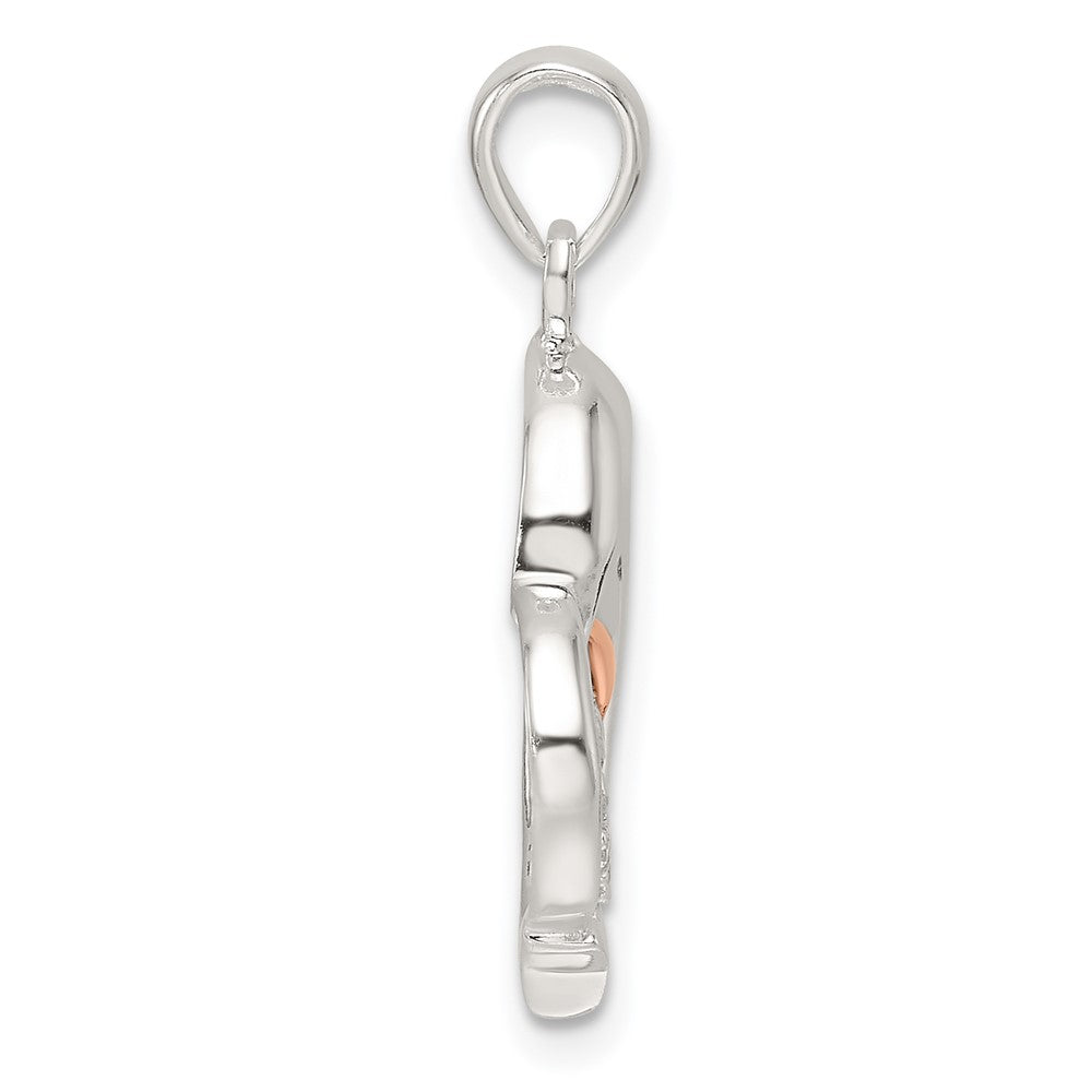 Sterling Silver Rose-Tone Polished CZ Dolphin Heart Pendant