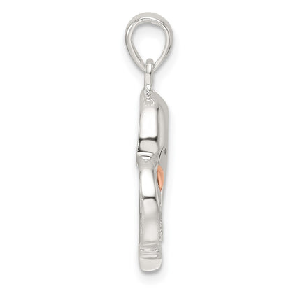 Sterling Silver Rose-Tone Polished CZ Dolphin Heart Pendant
