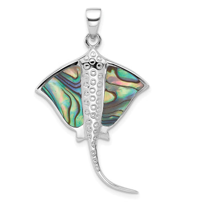 Sterling Silver Rhodium-Plated Polished Polished Abalone Stingray Pendant