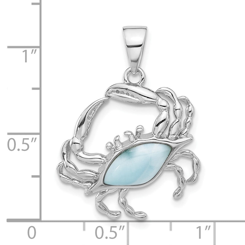 Sterling Silver Rhodium-Plated with Larimar Crab Pendant