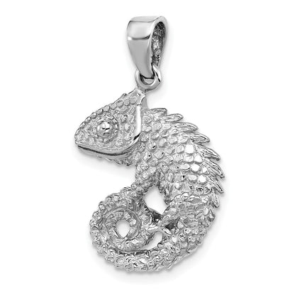 Sterling Silver Rhodium-Plated Polished and Textured 3D Chameleon Pendant