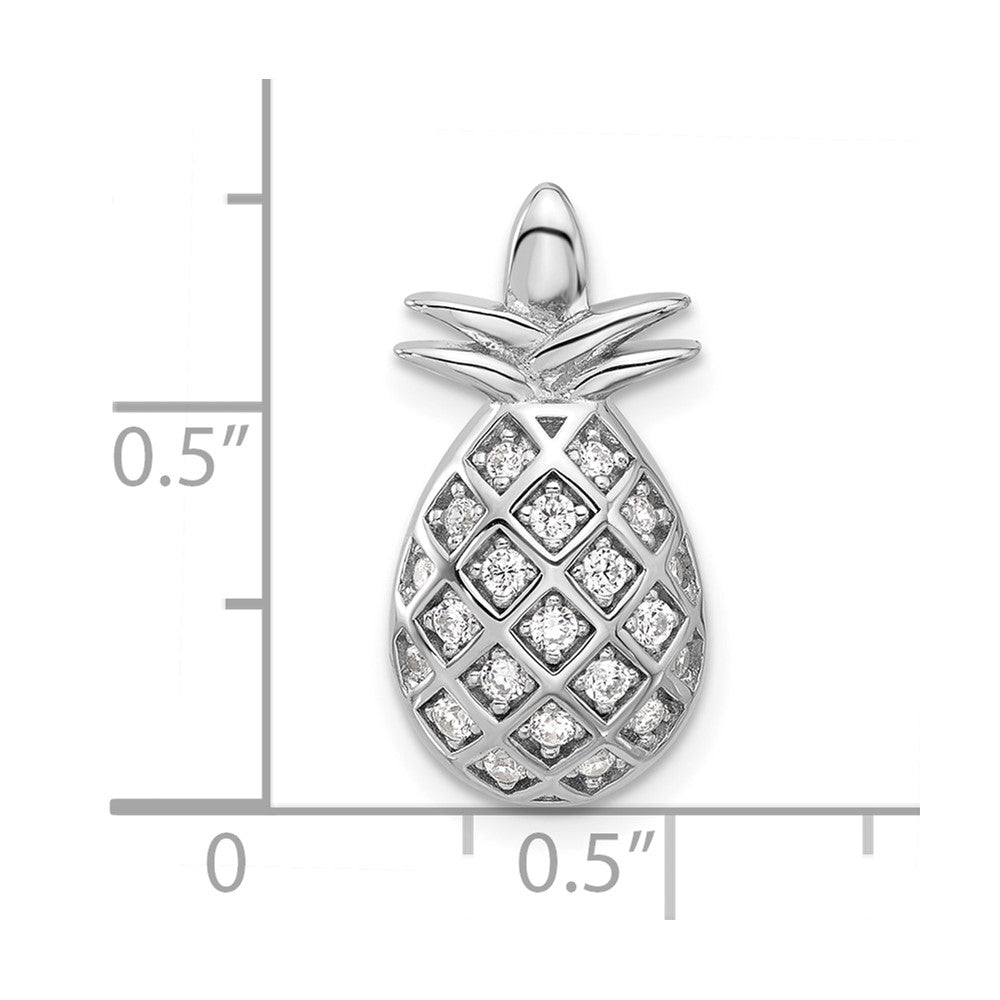 Fire Sterling Silver Rhodium Plated CZ Pineapple Pendant