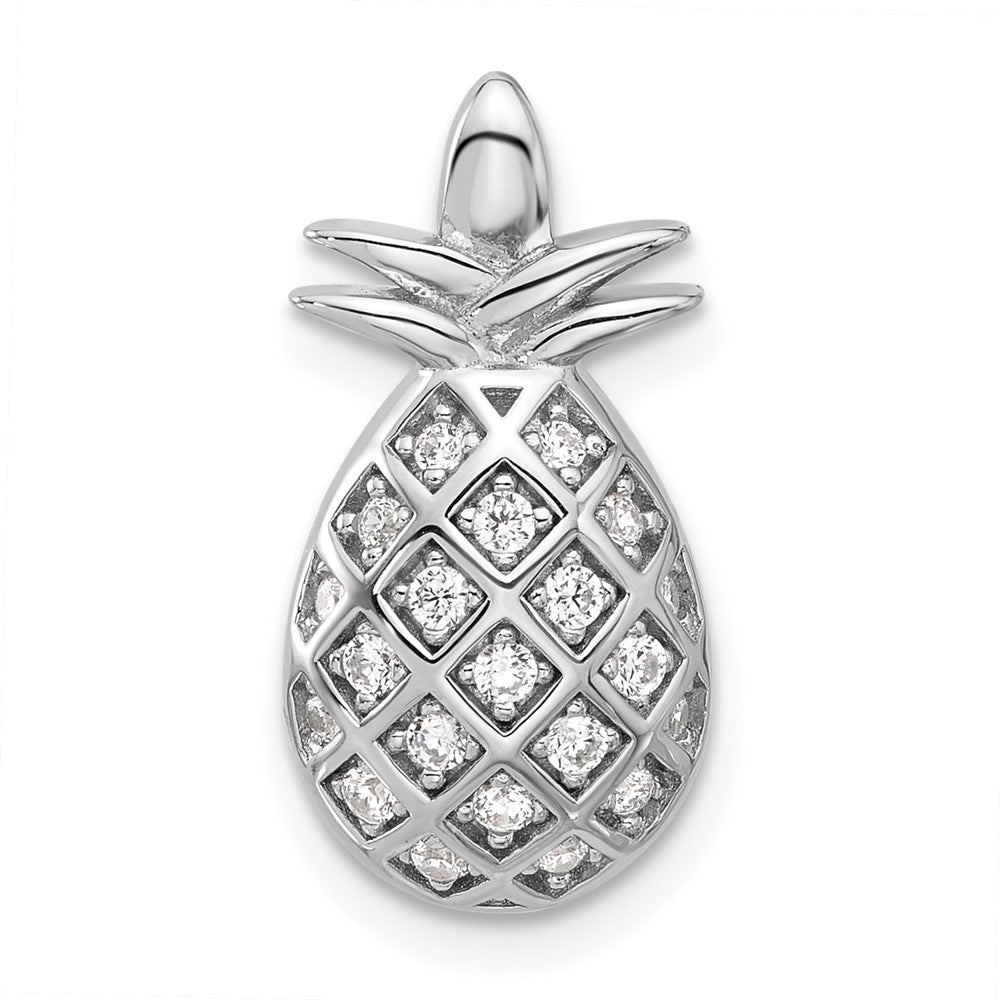 Fire Sterling Silver Rhodium Plated CZ Pineapple Pendant
