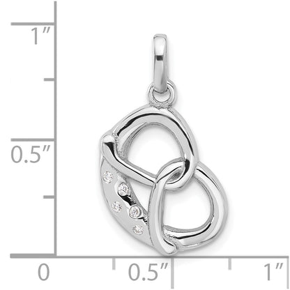 Sterling Silver Rhodium-Plated CZ Pretzel Pendant