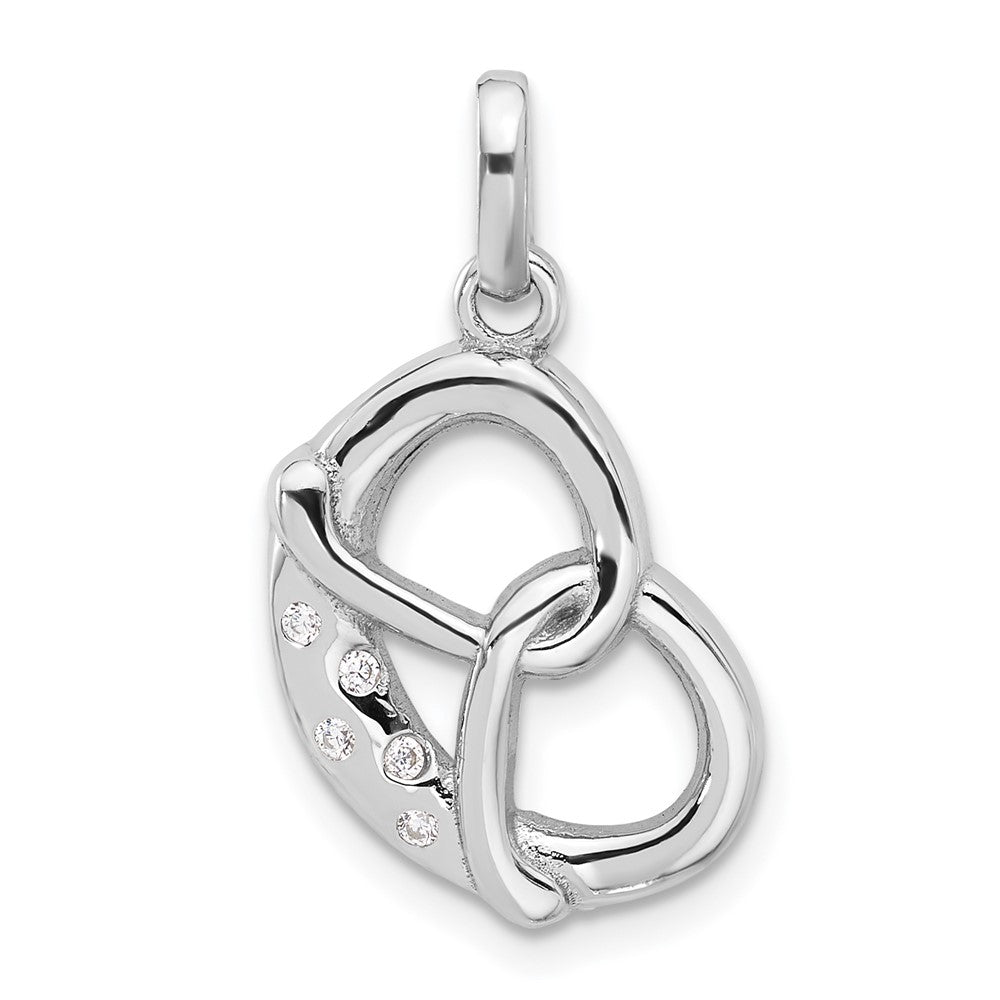 Sterling Silver Rhodium-Plated CZ Pretzel Pendant