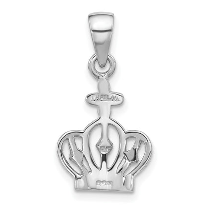 Sterling Silver Rhodium-Plated Polished Crown W/cross Pendant