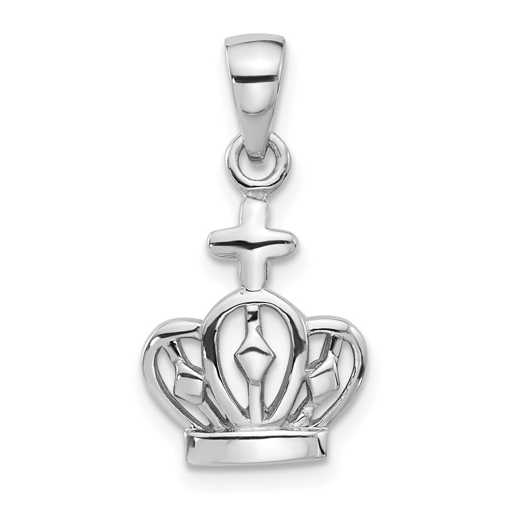 Sterling Silver Rhodium-Plated Polished Crown W/cross Pendant