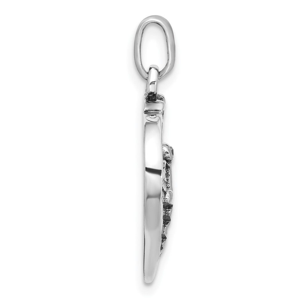 Sterling Silver Rhodium Plated Caduceus Heart and Wings CZ Oxidized Pendant