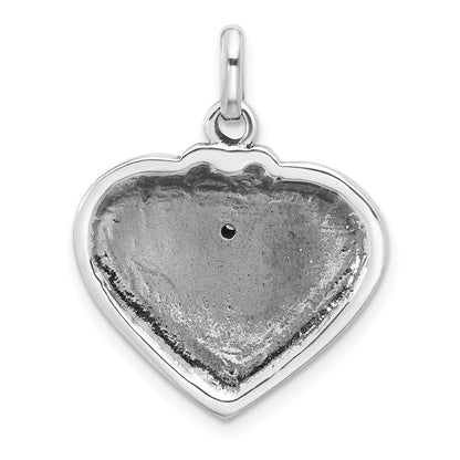 Sterling Silver Rhodium Plated Caduceus Heart and Wings CZ Oxidized Pendant