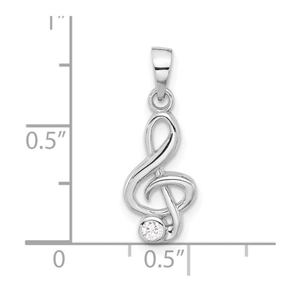 Sterling Silver Rhodium-Plated CZ Treble Clef Pendant