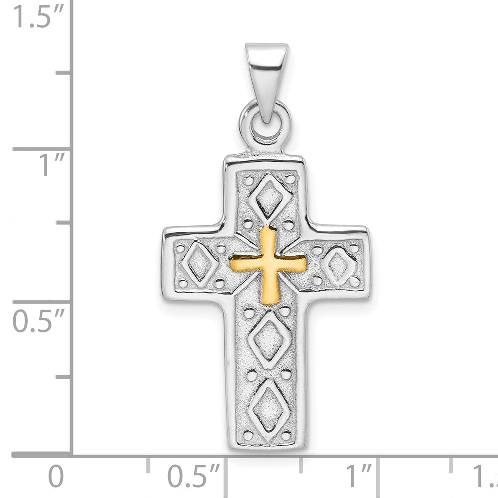 Sterling Silver Rhodium-Plated and Gold-Tone Reversible Cross Pendant
