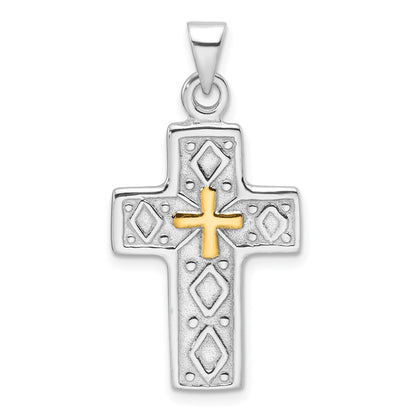 Sterling Silver Rhodium-Plated and Gold-Tone Reversible Cross Pendant