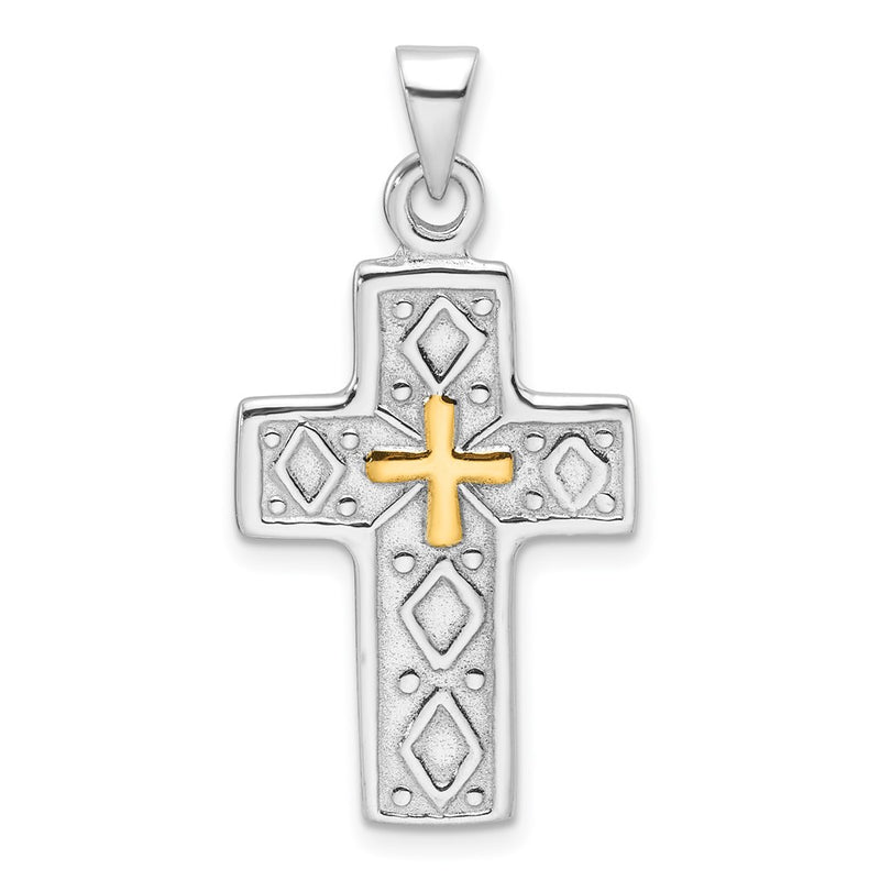 Sterling Silver Rhodium-Plated and Gold-Tone Reversible Cross Pendant