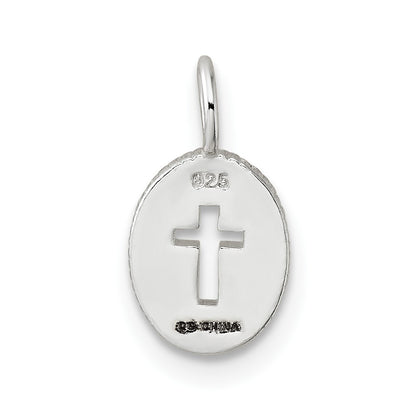 Sterling Silver E-Coating Small Oval Cut-Out Cross Charm