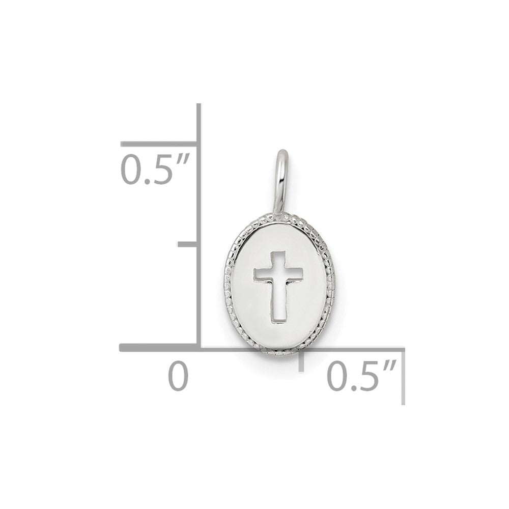 Sterling Silver E-Coating Small Oval Cut-Out Cross Charm