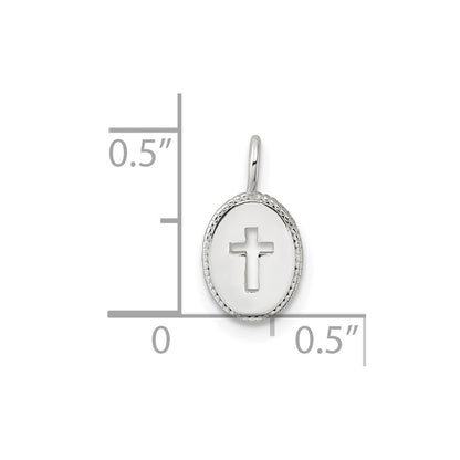 Sterling Silver E-Coating Small Oval Cut-Out Cross Charm