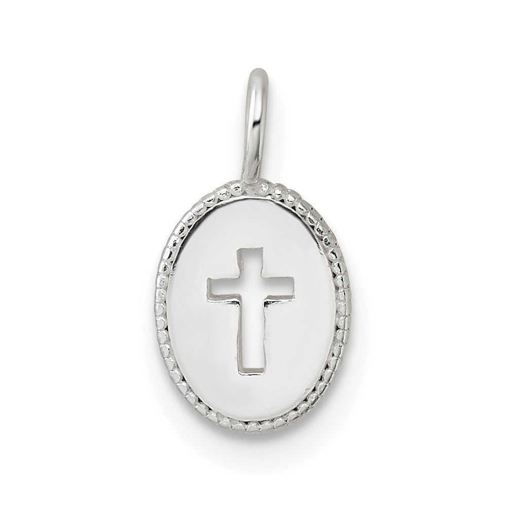 Sterling Silver E-Coating Small Oval Cut-Out Cross Charm
