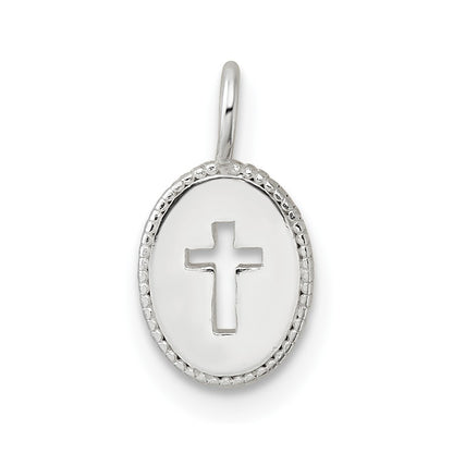 Sterling Silver E-Coating Small Oval Cut-Out Cross Charm