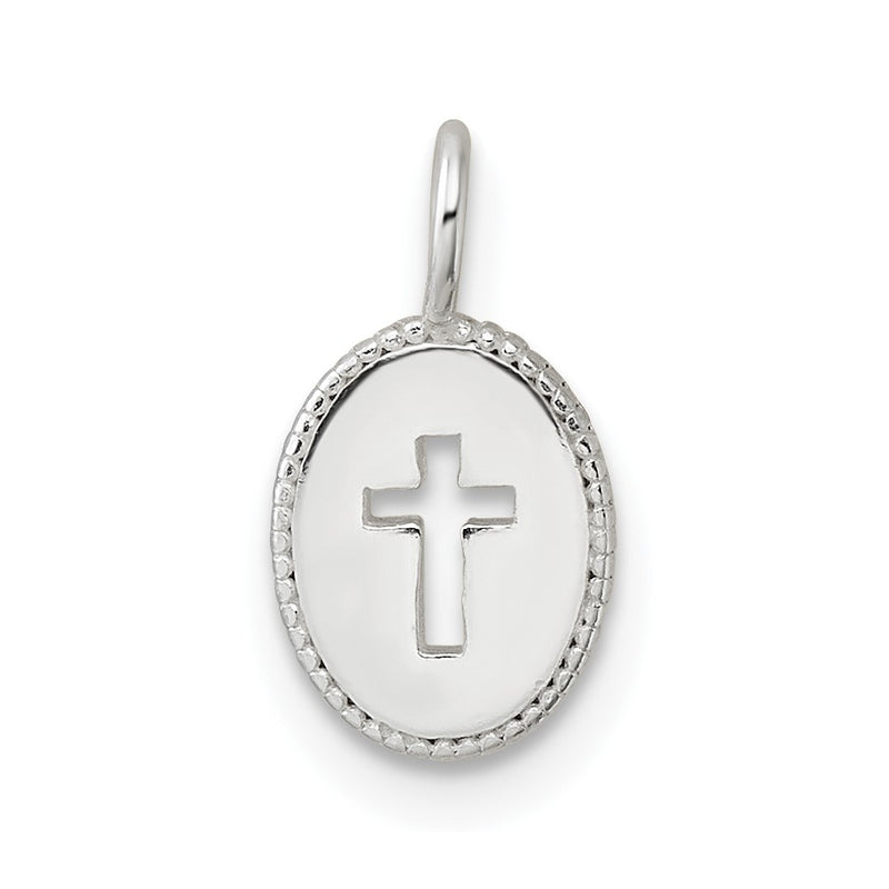 Sterling Silver E-Coating Small Oval Cut-Out Cross Charm