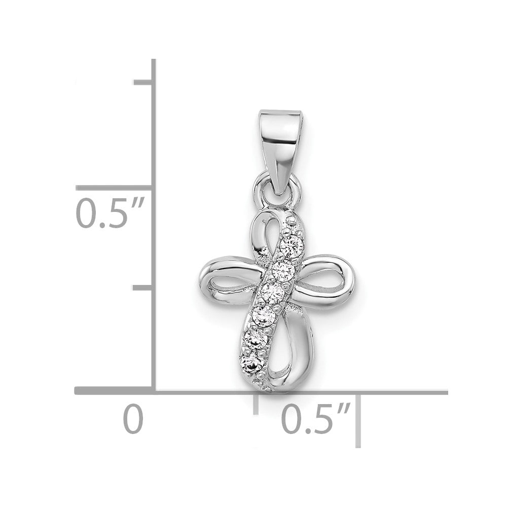 Sterling Silver Rhodium-Plated CZ Small Cross Pendant