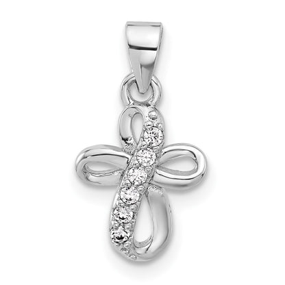 Sterling Silver Rhodium-Plated CZ Small Cross Pendant