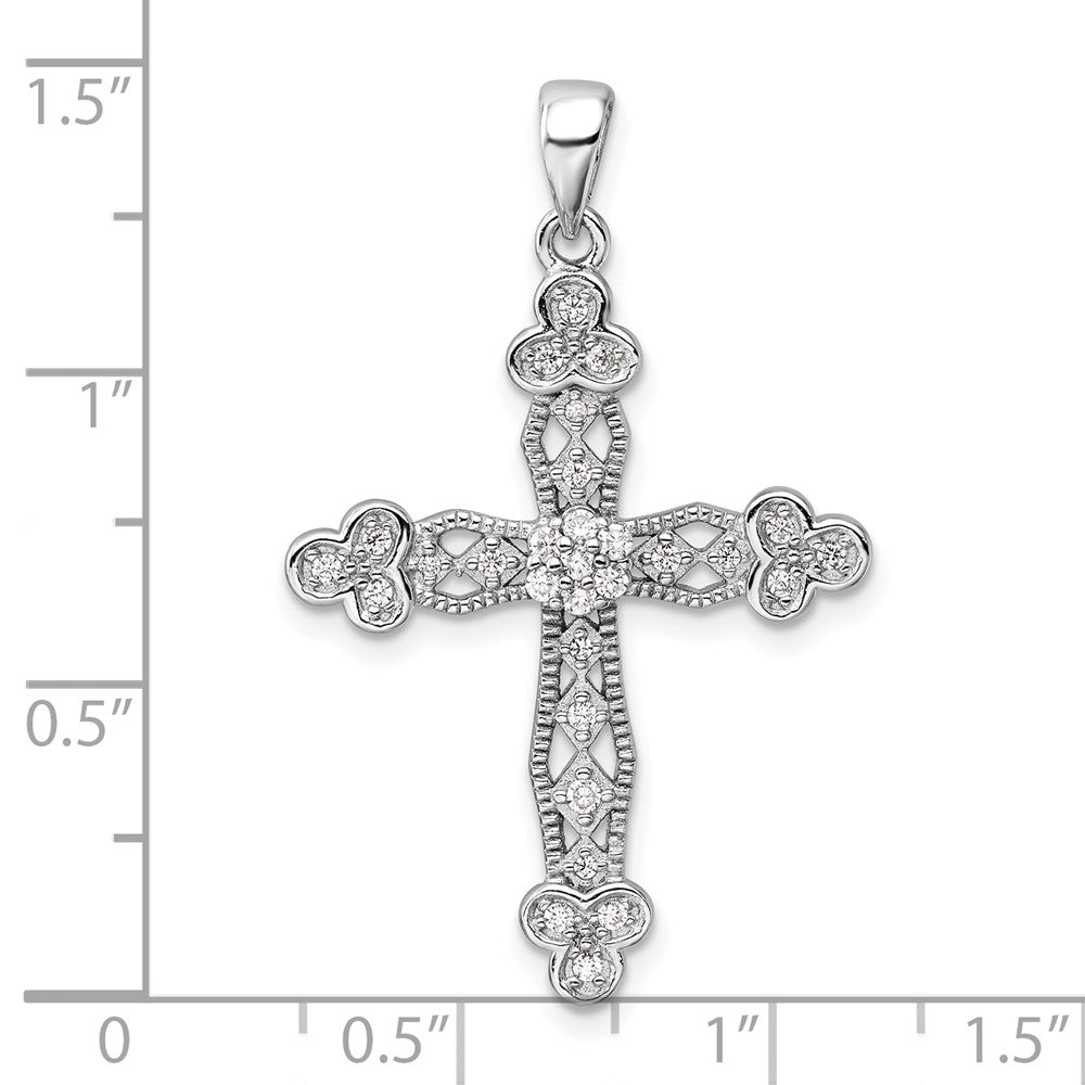 Sterling Silver Rhodium-Plated CZ Cross Pendant