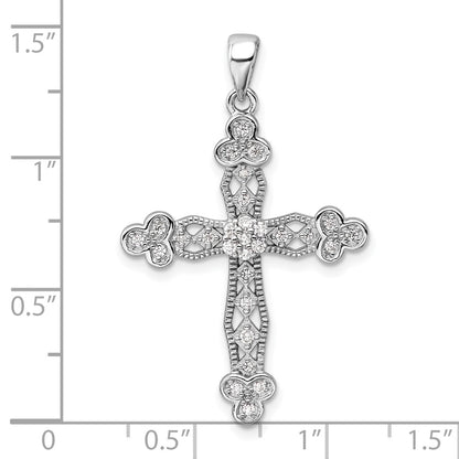 Sterling Silver Rhodium-Plated CZ Cross Pendant
