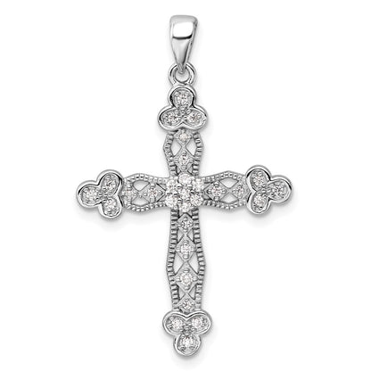 Sterling Silver Rhodium-Plated CZ Cross Pendant