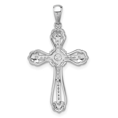 Sterling Silver Rhodium-Plated Polished Fancy CZ Cross Pendant