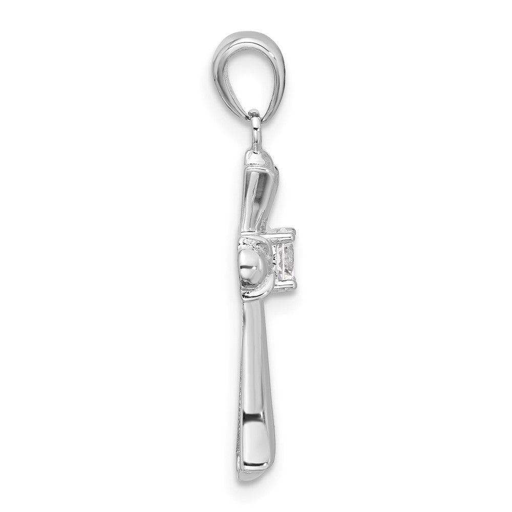 Sterling Silver Rhodium-Plated CZ Budded Cross Pendant