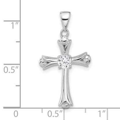Sterling Silver Rhodium-Plated CZ Budded Cross Pendant