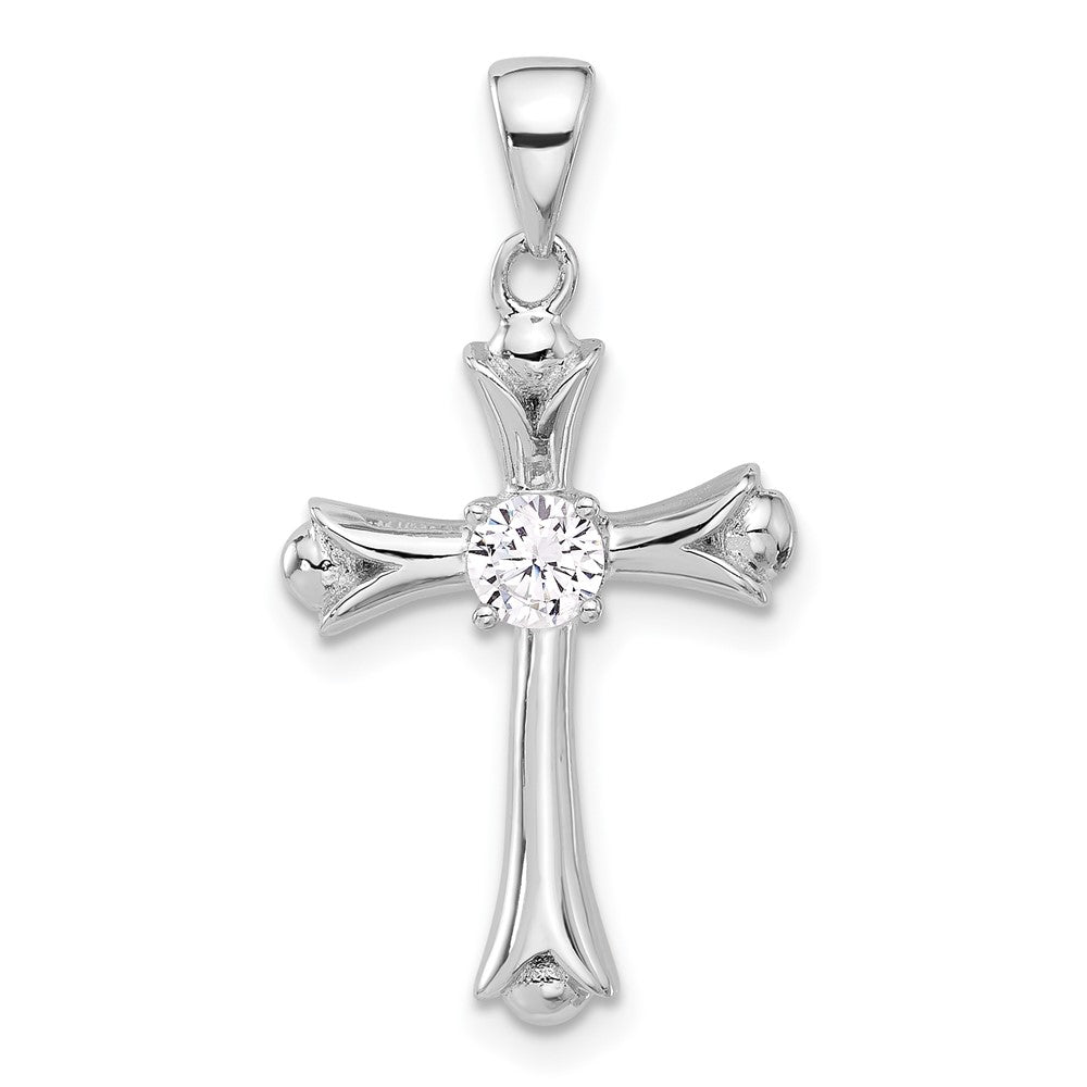 Sterling Silver Rhodium-Plated CZ Budded Cross Pendant